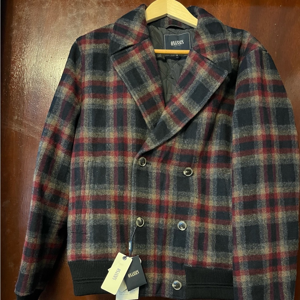 Men’s Wool Polyester Double Breasted Plaid Bomber
